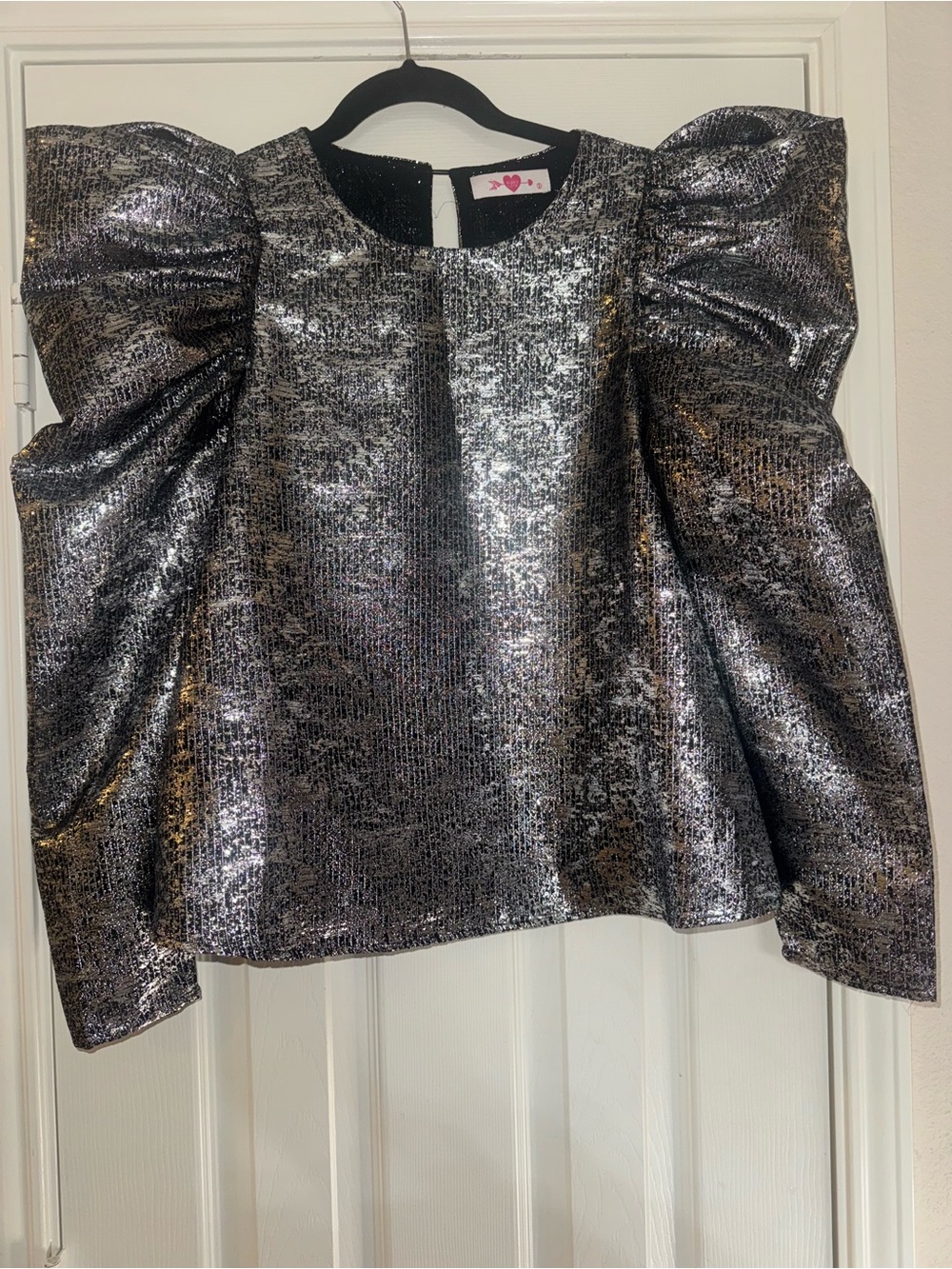 Buddy Love Metallic Puff-Sleeve Women's Top - Silver